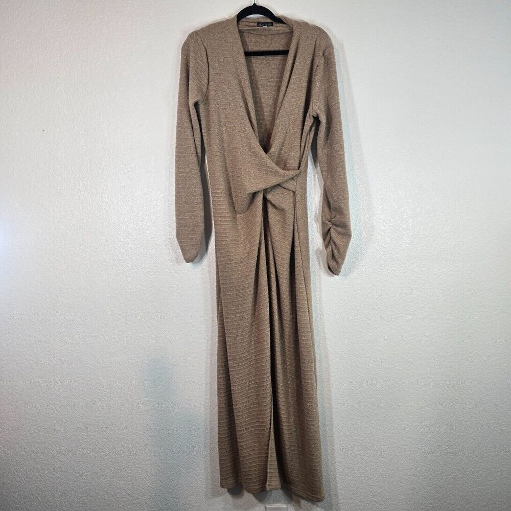 Trish Scully Long Sleeve Maxi Dress Women Size 8 Bodycon Neutral Minimalist